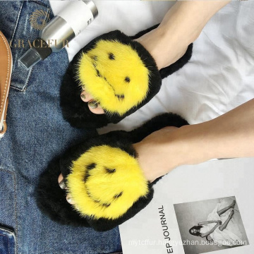 Excellent quality mink furry bedroom fur slippers